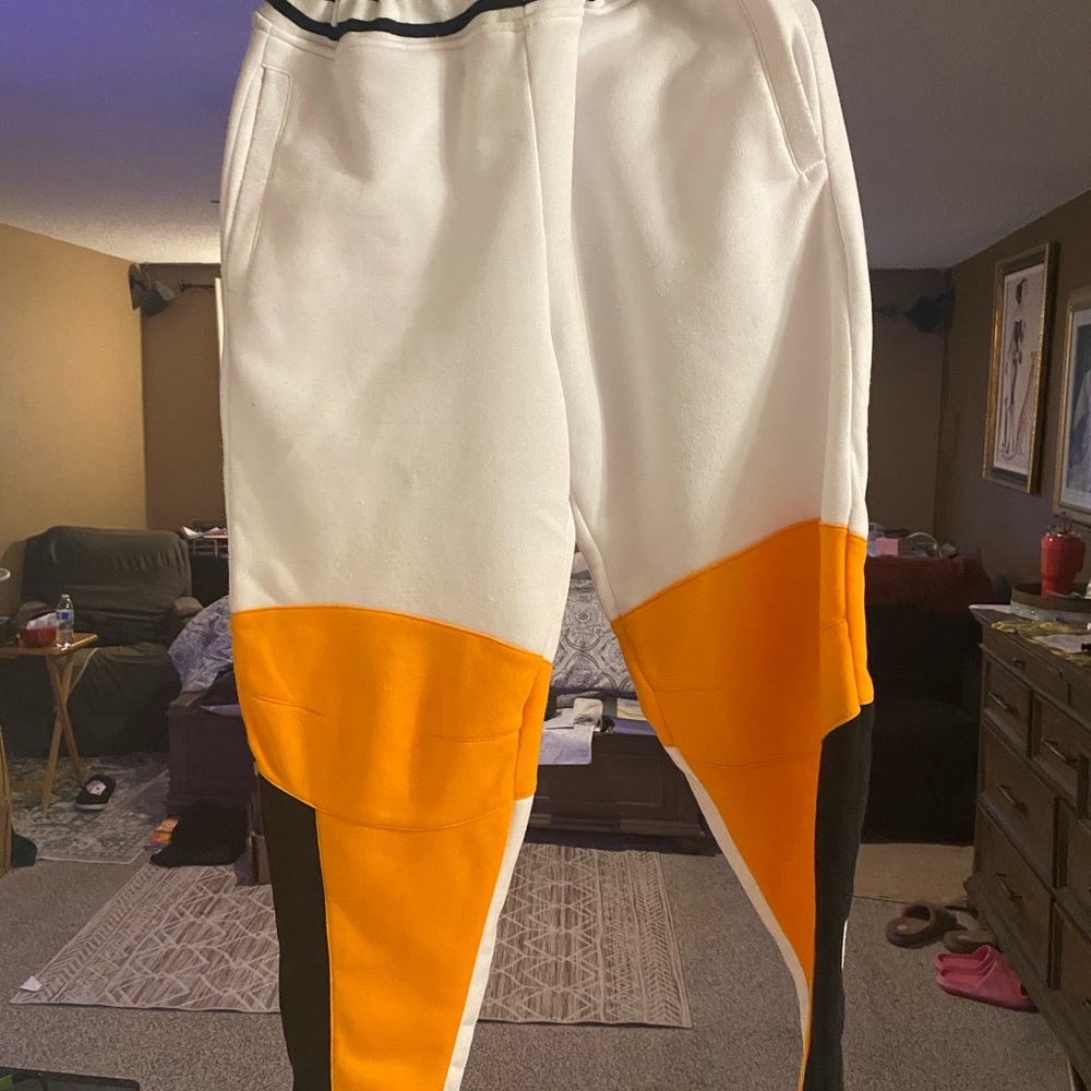 Vibrant Tri-Tone Joggers - White, Orange, and Black